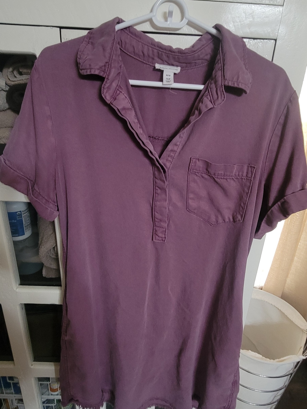 Relaxed Short-Sleeve Shirt Dress Polo in Plum
